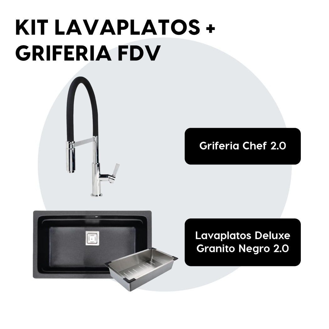 Kit Lavadero Deluxe Granito Negro 2.0 + Griferia Chef 2.0 FDV