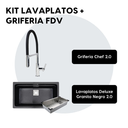 Kit Lavadero Deluxe Granito Negro 2.0 + Griferia Chef 2.0 FDV