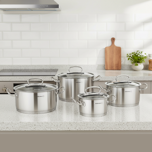 Juego de Ollas 8 Piezas Proline Silver A1147 KORKMAZ