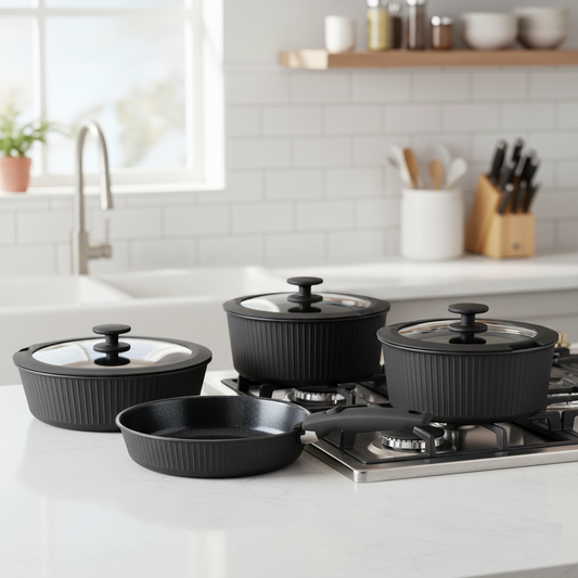 Juego de Ollas 8 Piezas Nova Pratika Black A2792 KORKMAZ