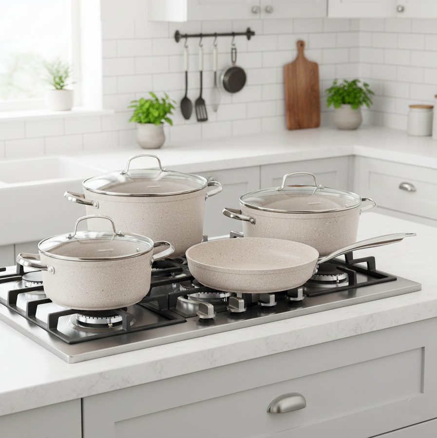 Juego de Ollas 7 Piezas Granita Beige A1272 KORKMAZ