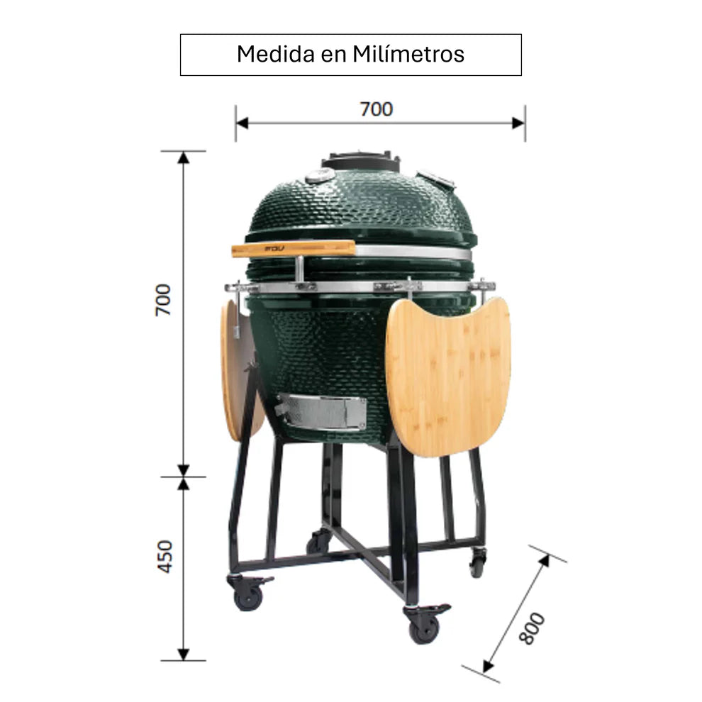 Combo Parrilla Kamado Tokio Azul Petrol 22" + Set Cuchillo y Tabla Arizona 2Pzas FDV