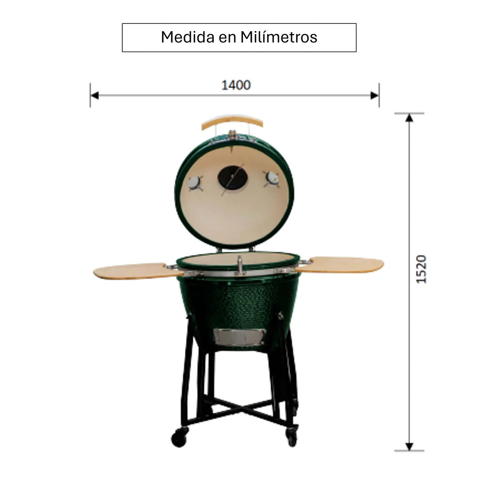 Combo Parrilla Kamado Tokio Verde 22" + Set Cuchillo y Tabla Arizona 2Pzas FDV