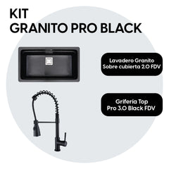 Kit Lavadero Granito 2.0 + Grifería Top Pro 3 Black FDV