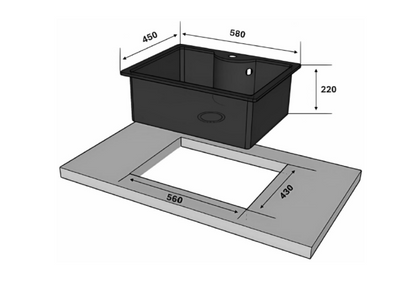 Lavadero de Cocina Sobre Tablero Granito Black Small Deluxe Tunez FDV