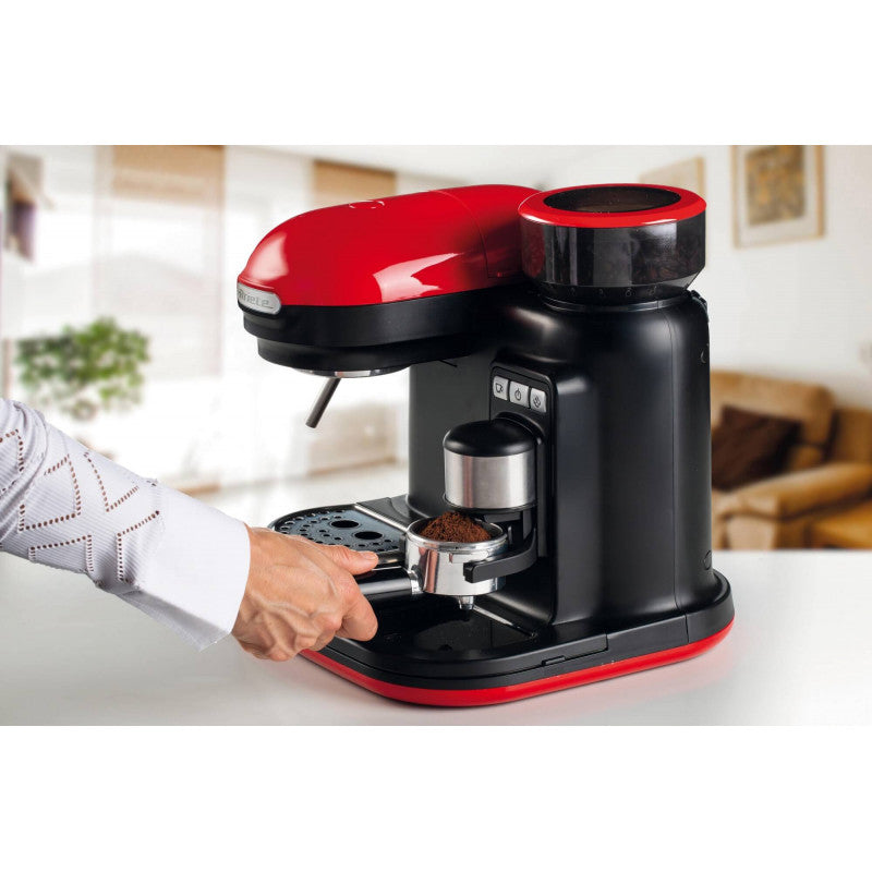 Cafetera Moderna Espresso Con Molinillo Profesional Roja ARIETE