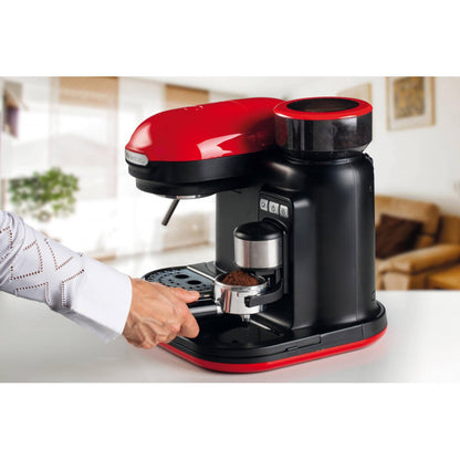 Cafetera Moderna Espresso Con Molinillo Profesional Roja ARIETE