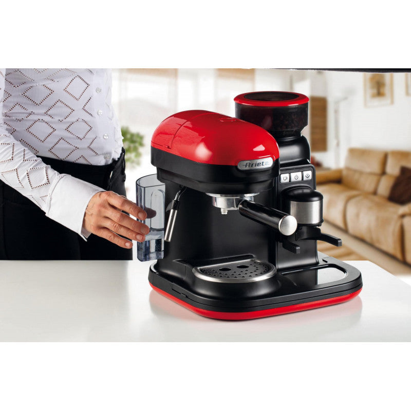 Cafetera Moderna Espresso Con Molinillo Profesional Roja ARIETE