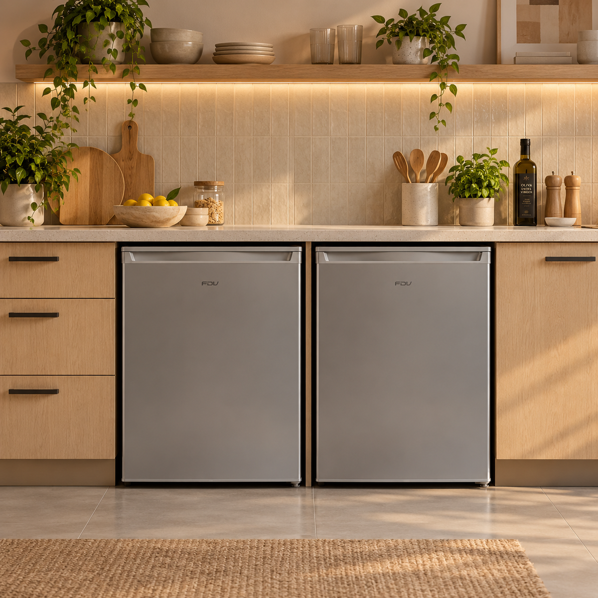 Dúo Bajo Cubierta Elegance — Refrigerador 124L + Congelador 84L FDV