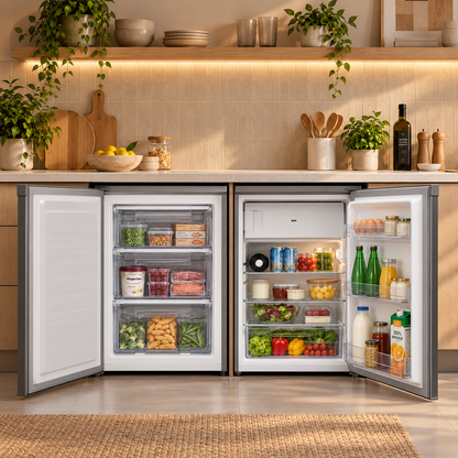 Dúo Bajo Cubierta Elegance — Refrigerador 124L + Congelador 84L FDV
