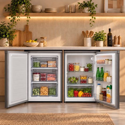 Dúo Bajo Cubierta Elegance — Refrigerador 124L + Congelador 84L FDV