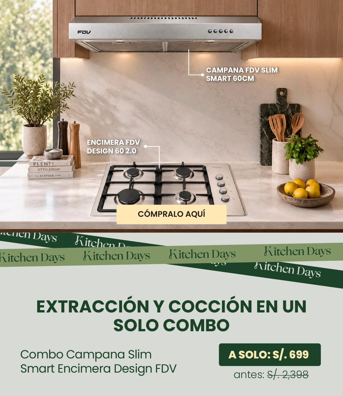 Combo campana + encimera móvil