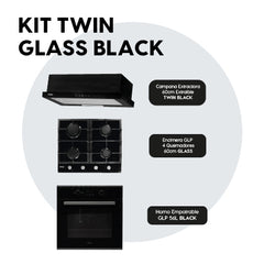 Kit Campana Twin Black + Encimera Glass 60 GLP + Horno Black GLP