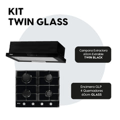 Kit Campana Twin Black + Encimera Glass 60 GLP