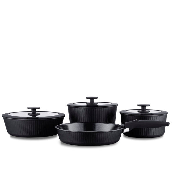 Juego de Ollas 8 Piezas Nova Pratika Black A2792 KORKMAZ