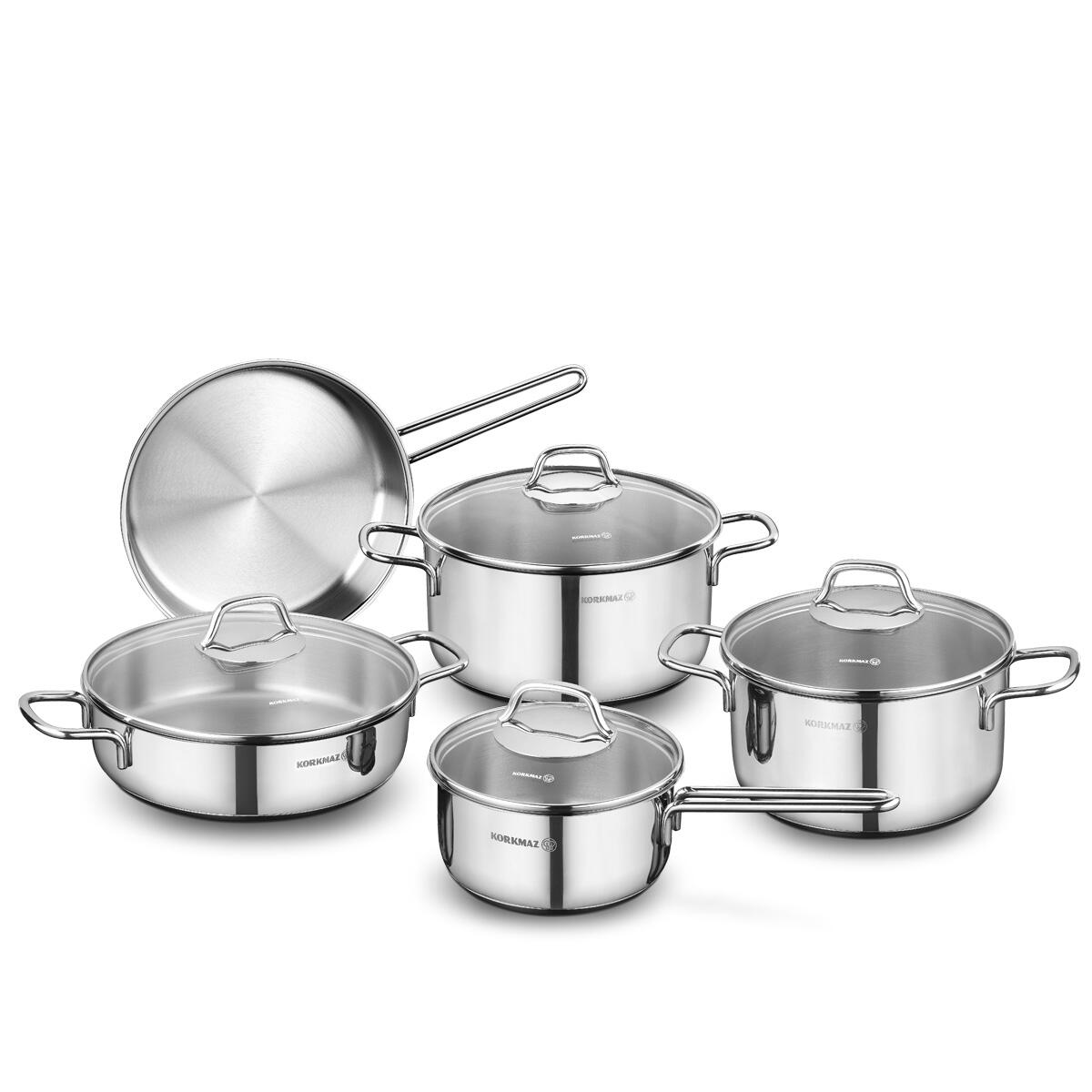 Juego de Ollas 9 Piezas Acero Inox Perla A1609 KORKMAZ