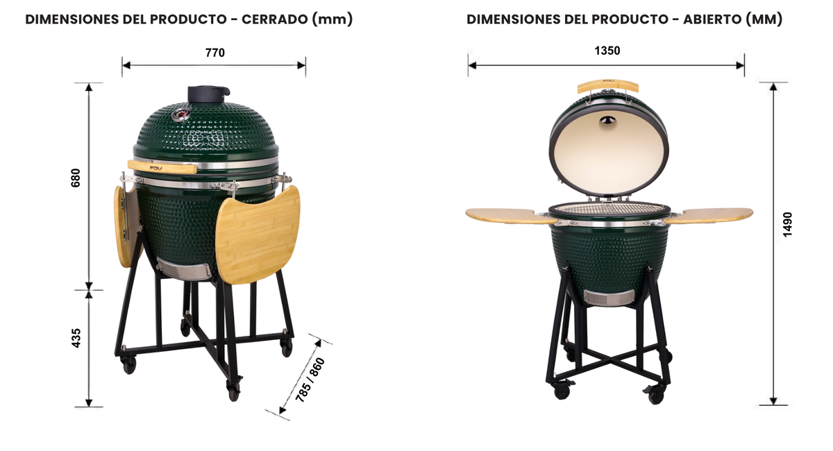 Medidas del Kamado Tokio 23" Verde FDV, cerrado y abierto