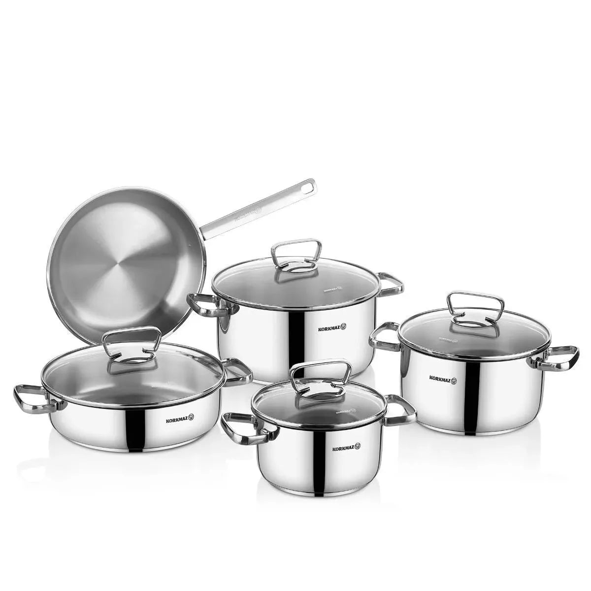 Juego de Ollas 9 Piezas Acero Inox Lara A1975 KORKMAZ