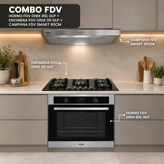 Tricombo FDV: Campana Slim Smart 90, Encimera Onix 90 y Horno Onix 80L