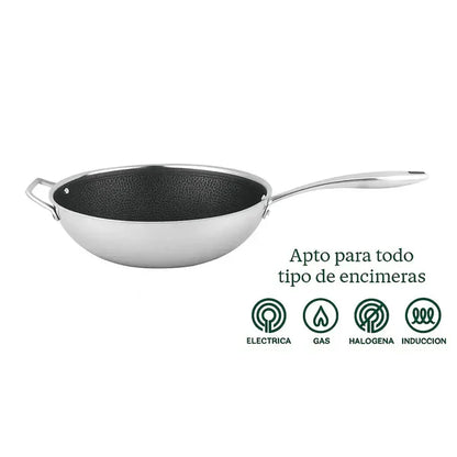 Sarten Wok 30cm Acero Inoxidable con Tapa Tokio SIMPLE COOK