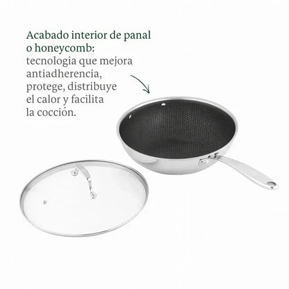 Sarten Wok 30cm Acero Inoxidable con Tapa Tokio SIMPLE COOK